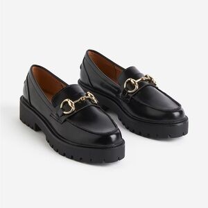 H&M Black Chunky Loafers with Gold Detail